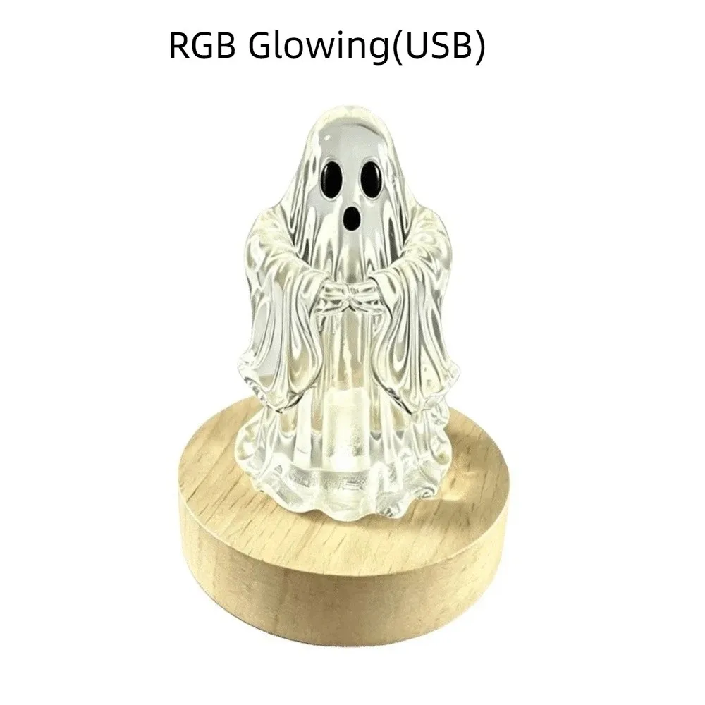Colorful Ghost Night Light Button Battery Power Supply Clear Halloween Resin Statue Creative Novelty Spooky Room Decor