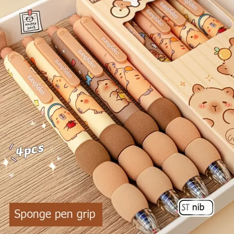 4Pcs Cartoon Capibara Erasable Pencil Gradient Sponge Neutral Press Move Pen Elementary School Blue Pen Erasable Pen