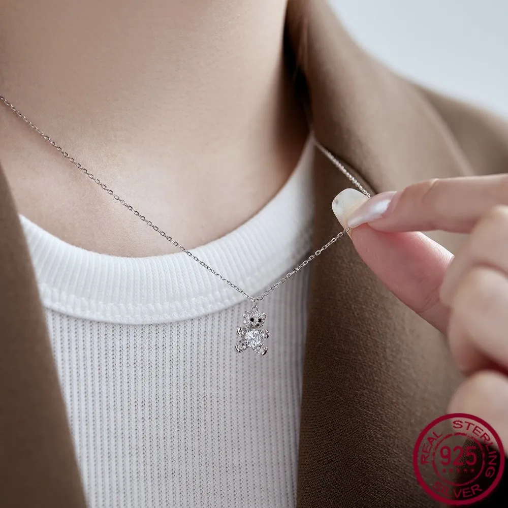 S925 Women's Full Body Silver Necklace with Full Diamond Bears Women's Exquisite Fashion Neckchain Jewelry Wholesale