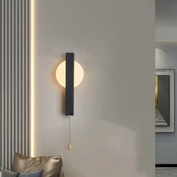 LED Nordic minimalist modern pull cord switch wall lamp for bedroom bedside living room study corridor indoor lighting fixtures