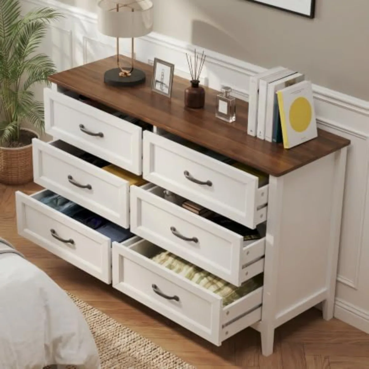 47.2" W Dresser for Bedroom, 6 Chest of Drawers, Modern Drawer Dresser, Wood TV Stand for Living Room, with Smooth