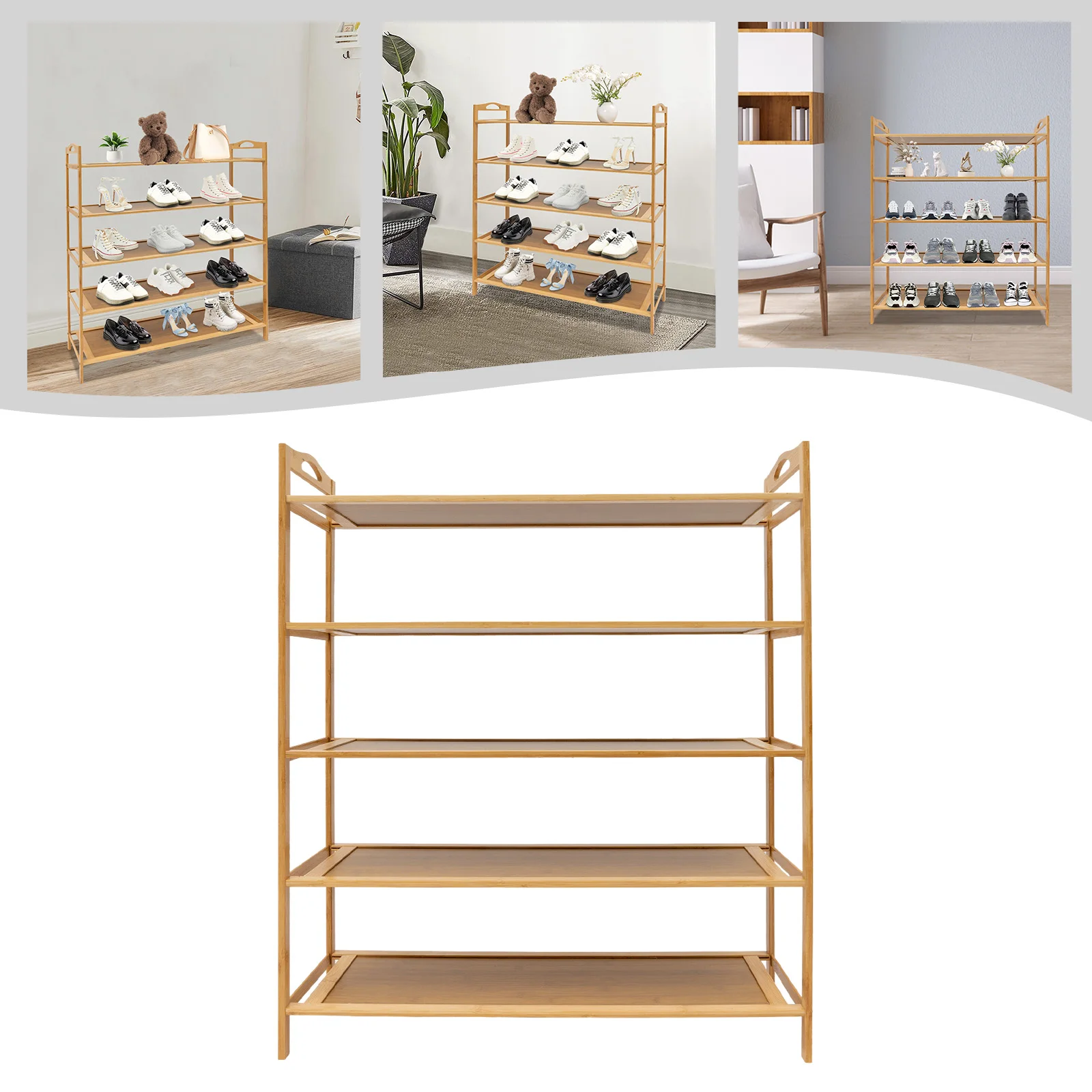 5-tier Bamboo Shoe Rack Multi-tier Shoe Storage Rack Free Standing Shoes Shelf Organizer