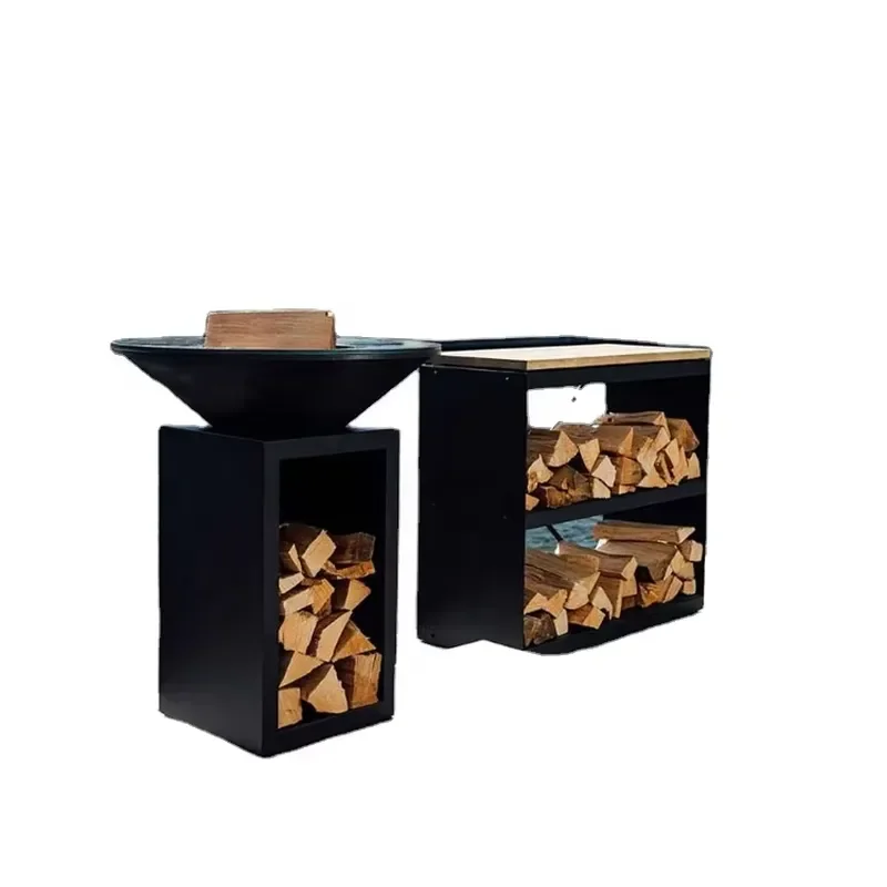 Firewood Storage With a Sturdy Chopping Board. Rusted or Black Powder Coated Good Durability and Longevity.