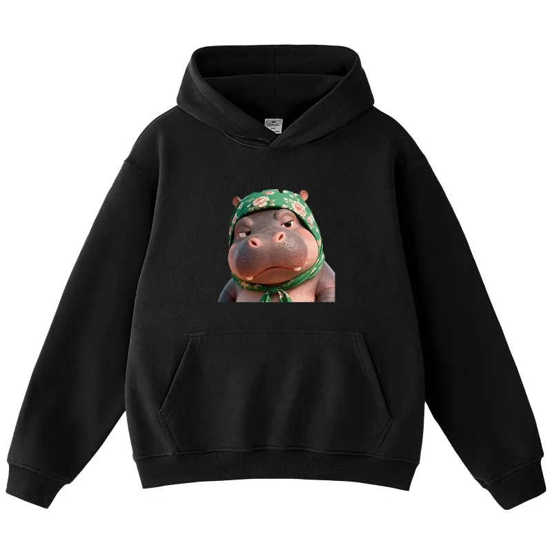 سترة بقلنسوة مطبوعة من Gangster Hippo للجنسين كبيرة الحجم كاجوال بأكمام طويلة ورسومات خريفية خفيفة الوزن #5