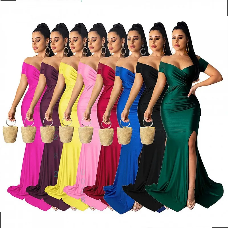 

Sexy V Neck Evening Dress Slit Long Dresses Jumpsuit Playsuit Spring Summer Short Sleeve