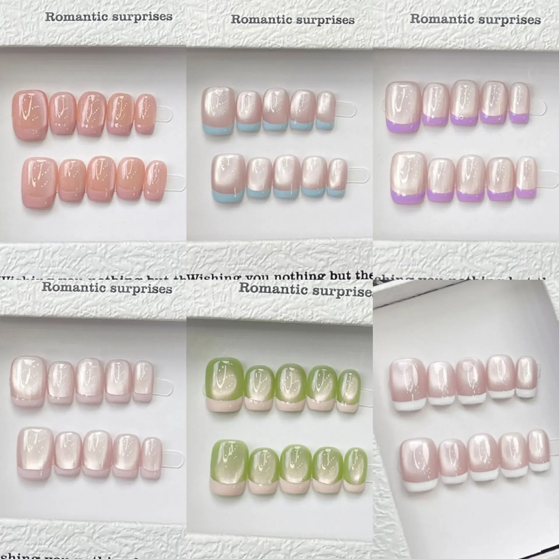 10st Franse korte vierkante vorm pers op nagels Kit sprankelende Cat Eye gecombineerd met witte Franse tips voor vrouwen en meisjes