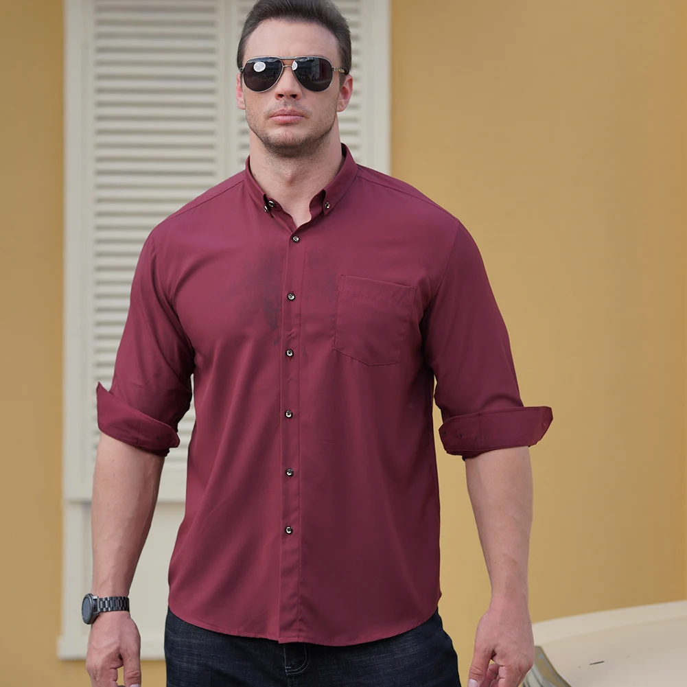 تي شيرت رجالي بأكمام طويلة بلون سادة ، كارديجان كاجوال قابل للتنفس ، حجم كبير