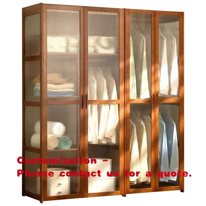 custom.Factory Direct Modern Wood Wardrobe Clothes Organizer Cabinet Built-in LED Light Dust-proof Glass Door Living Room