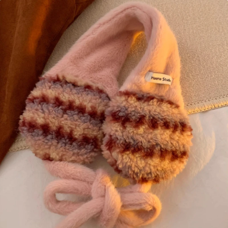 النسخة الكورية Ins المتناقضة شريط أفخم الدانتيل متابعة سماعات الأذن المرأة الشتاء سميكة الدافئة الدراجات الباردة واقية عقال الموضة #5