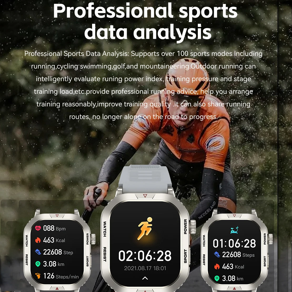 2.01' Blue tooth Call Smartwatch Outdoor Military Waterproof Smart Watches Men 300mAh Battery Heart Rate Sports Fitness Watches