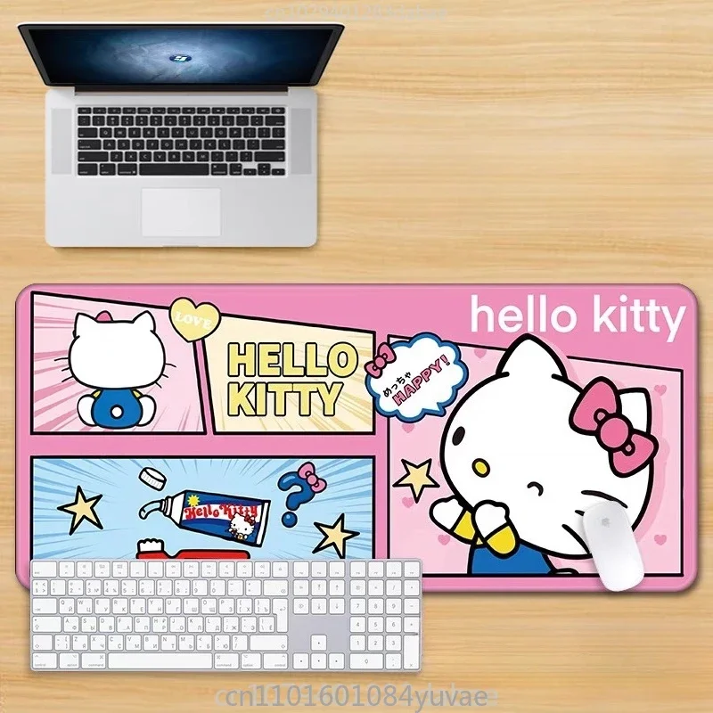 Hellokitty Pu Leather Mouse Pad Oversize Pink Cute Cartoon Girl Computer Table Mat Dormitory Oil-proof and Waterproof Tablecloth