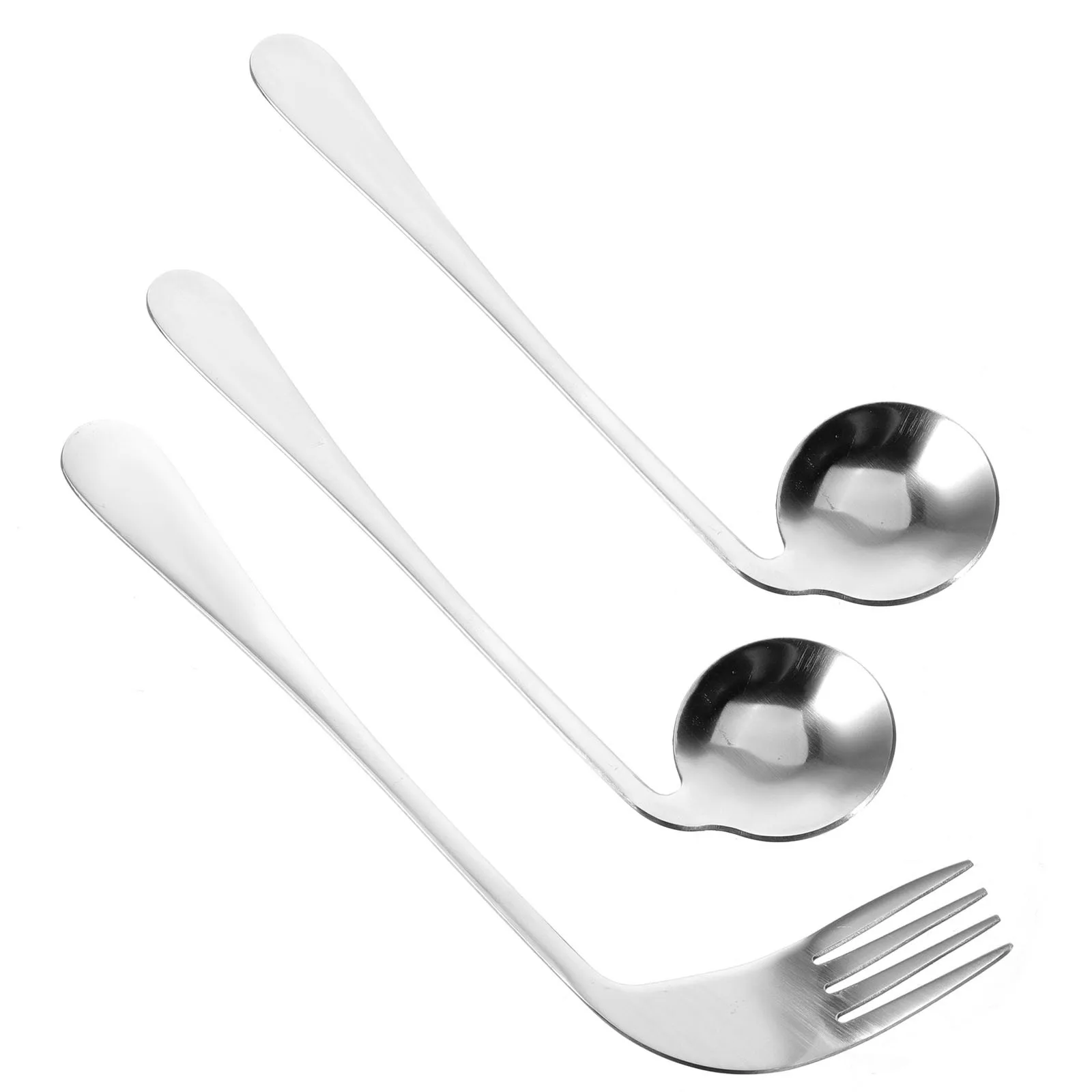

1Set Auxiliary Eating Spoon Fork Stainless Steel Angled Design Ergonomic Self-Feeding Tableware for Elderly Disabled Arthritis