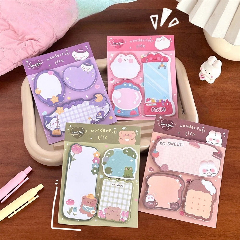 만화 스티커 메모 세트 저널링을 위한 창의적인 모양의 메모 패드 귀여운 알림 태그
