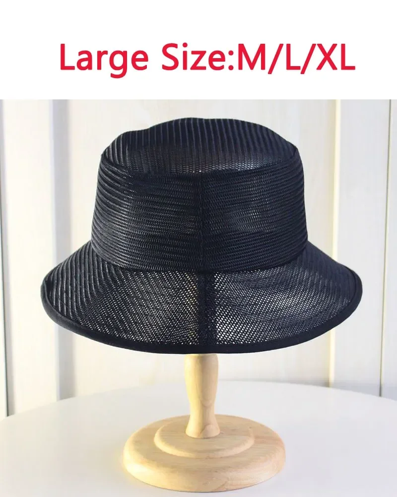 Big Size Mesh Fisherman Hats for Men Wide Brim Hat Men\'s Cap Solid Color Cool Breathable Panama Hats Sunshade Summer Bucket Hat