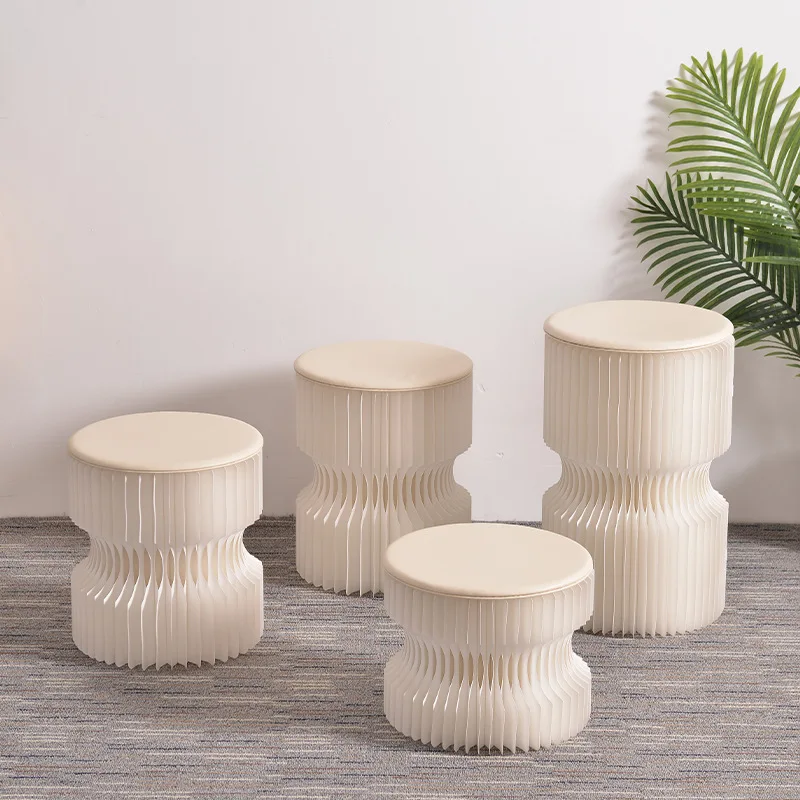 مقعد مستدير، أثاث إبداعي من الورق الصغير، مقعد تغيير الأحذية المنزلية، قابل للطي، سهل التخزين، مقعد منخفض للمشاهير على الإنترنت