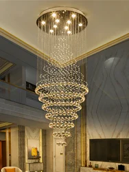 Modern Luxury LED Crystal Chandelier Lamp Stair Lights Droplight Double Entry Long Circular Crystal Lighting Lobby Chandelier