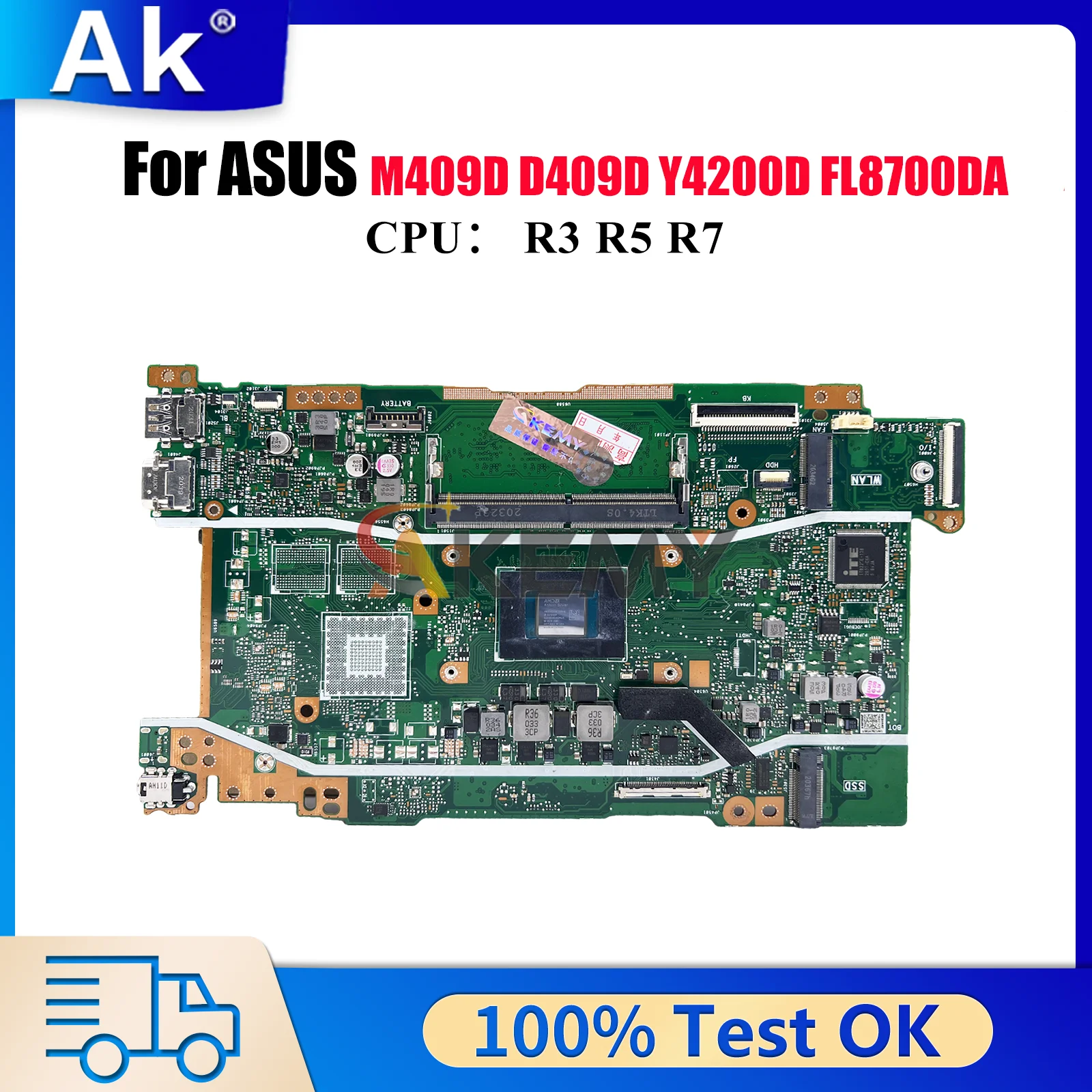 

Материнская плата для ноутбука X409DA для ASUS FL8700DA D409D Y4200D D509D M509D X409DJ M409D X409DL X409D X409DAP с процессором R3 R5 R7