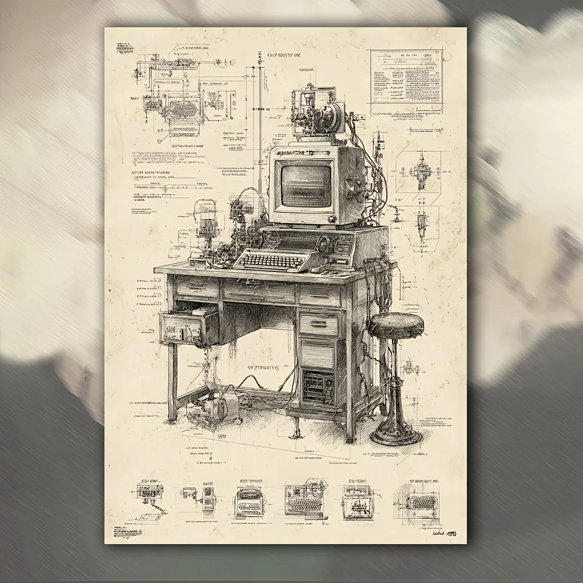 CIFBUY Vintage Computer Invention Poster Aluminum Wall Art Waterproof Durable Retro Tech Decor For Home Office Living Room