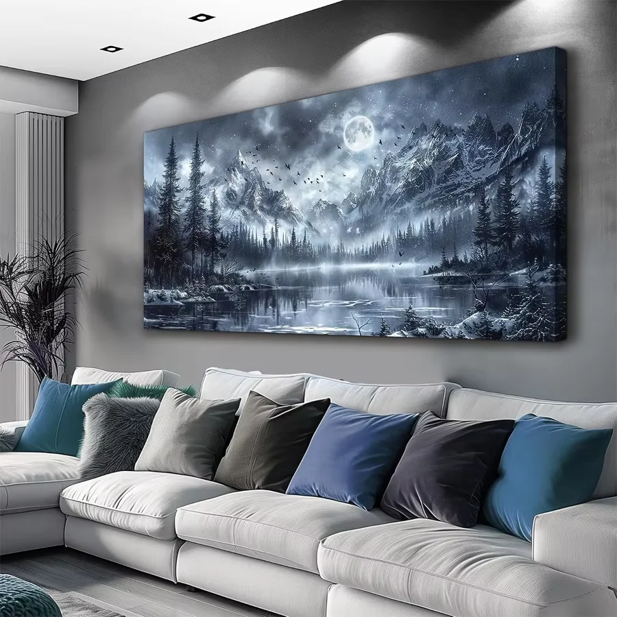 DIY Diamond Paitning Kits Full Drill Mountain Forest Landscapes  Black and White Lake Moon Diamond Embroidery Mosaic Big Decor
