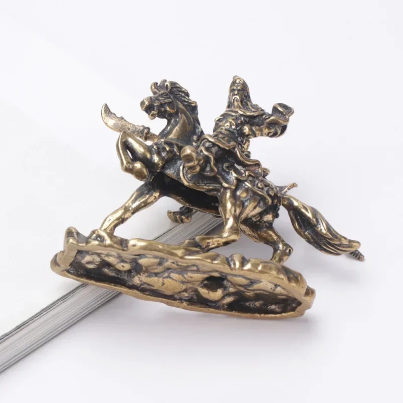 Office Desk Decor Ornaments Brass Chinese God of Wealth Riding Horse Guan Gong Statue Home Decoration Accessories