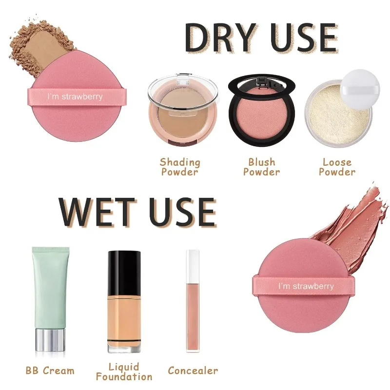 Karsyngirl 7Pcs/Box Strawberry Cosmetic Puff Set Double Side Women Soft Makeup Sponge Beauty Make up Powder Tools