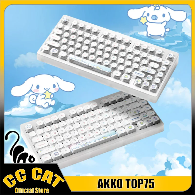 monsgeek x akko top75 teclado mecanico teclado sem fio bonito hot swap bluetooth cinnamoroll moa gamer teclados modos 01