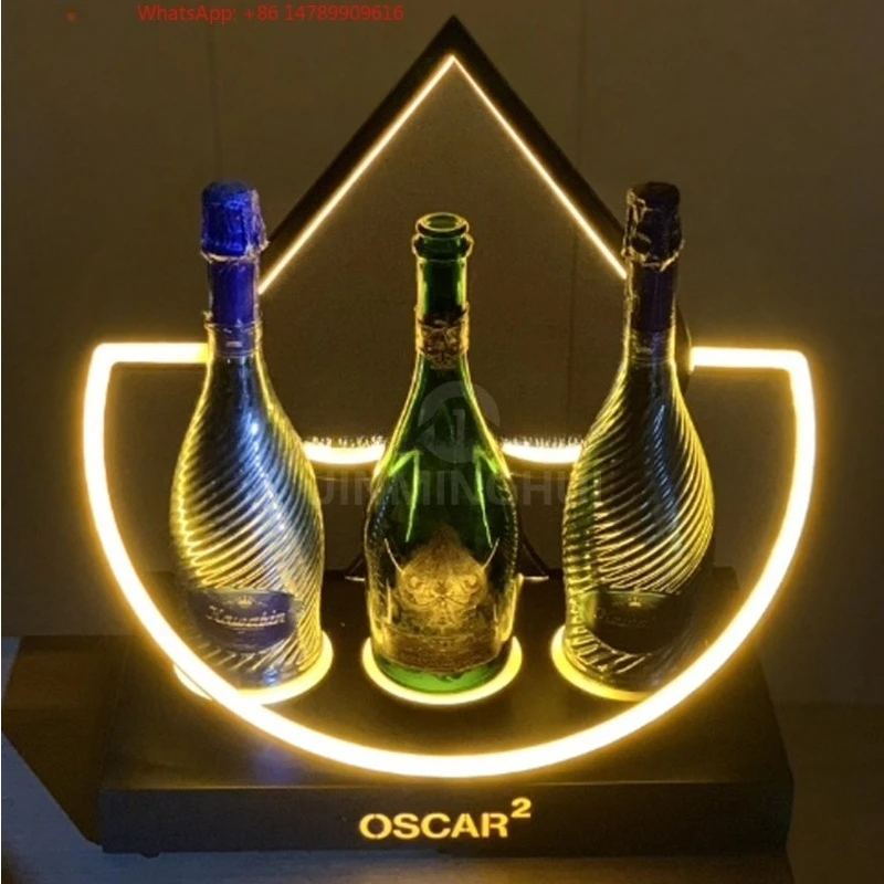 Premium Custom LED Liquor Display StandVIP Service New Design 3 Wine Bottle Display Rack Ace Shape LED Glowing Colorful 3 Bottle