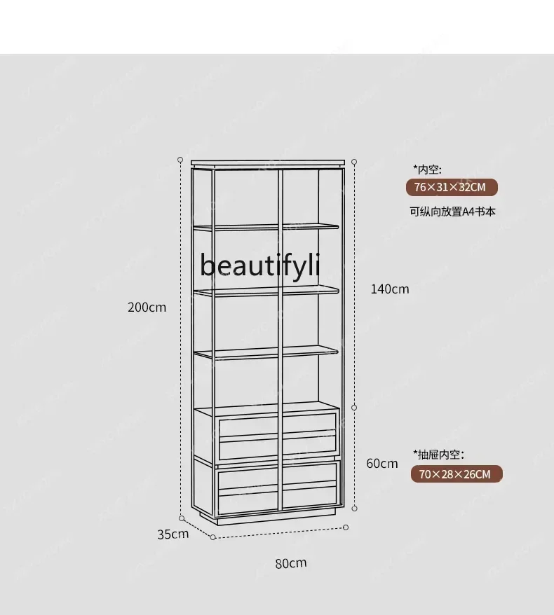 A Solid Wood Floor Bookcase Black Walnut Display Cabinet Made of Glass Entire Wall Living Room Tea Set Assembled Cabinet