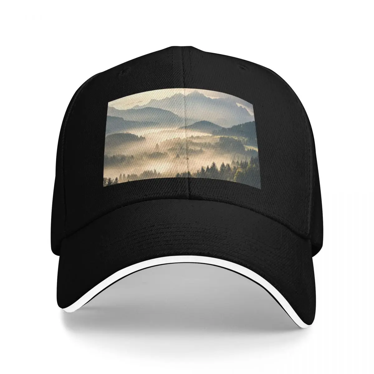 

Foggy Forest with Mountains, Wall Art Baseball Cap sun caps Hat Man Luxury hats on offer golf hat genuine Mens Caps Women's