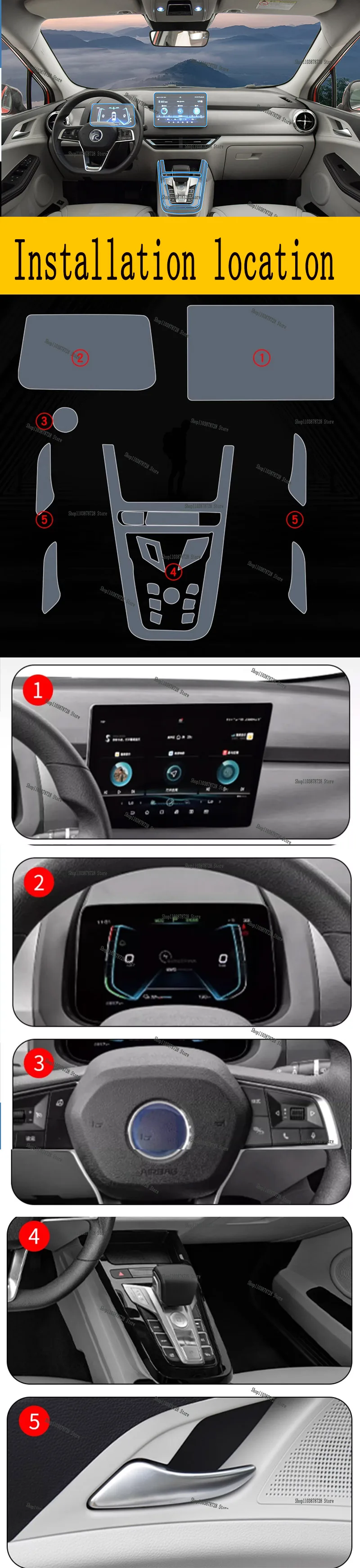 For BYD YUAN Pro 2022 2023 2024 TPU Car Gearbox Dashboard Panel Gps Navigation Screen Anti-scratch Protective Film Sticker
