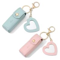 1pc Mini Small Lipstick Keychain with Mirror Lipstick Cases Keychain Chapstick Case Holder Portable Leather Lip Gloss Holder
