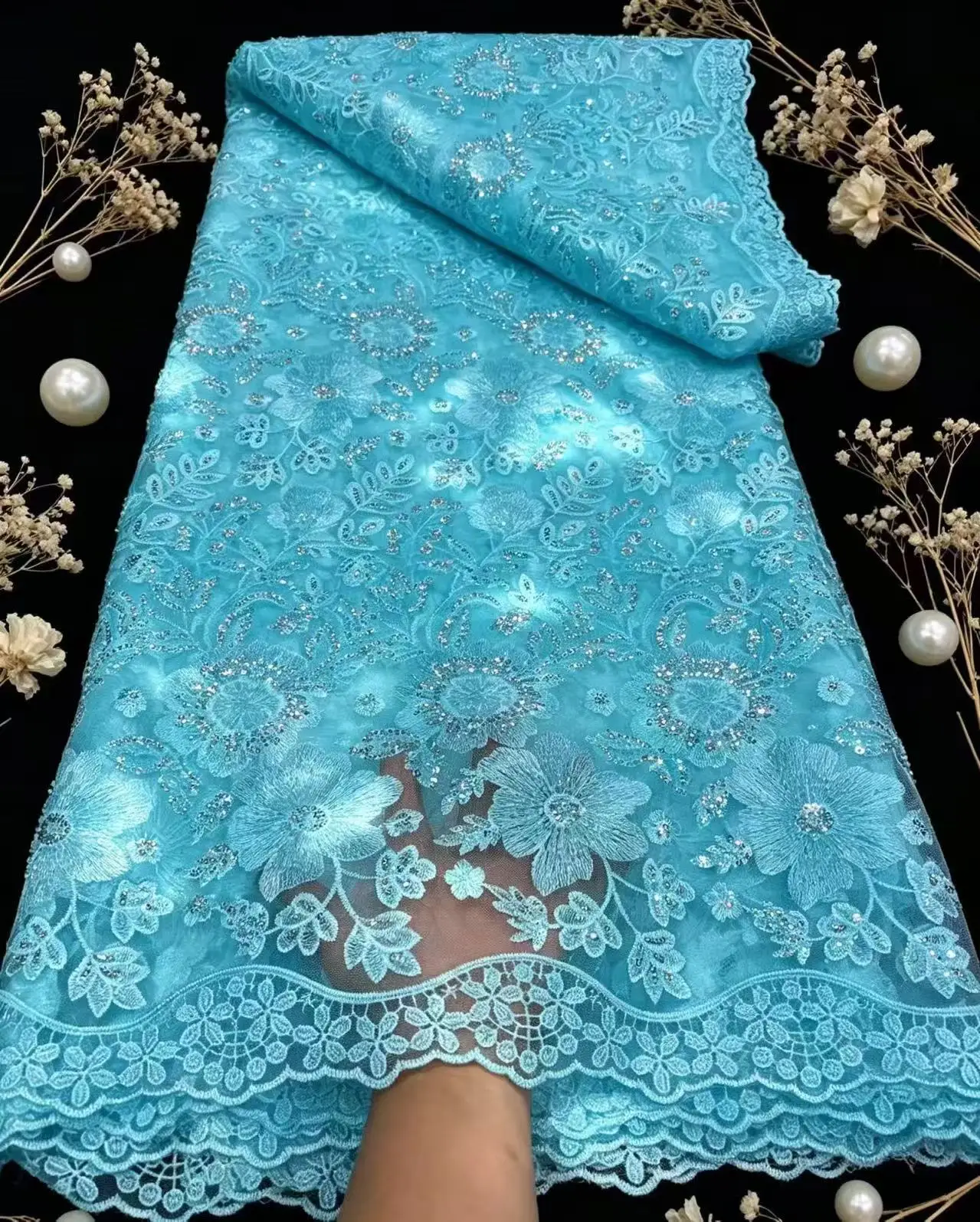 Pure French Tulle Net Sequins Lace Fabric High Quality 2026 African Wedding Lace Fabric For Women Evening Party Dresse 5Yadrs view 2