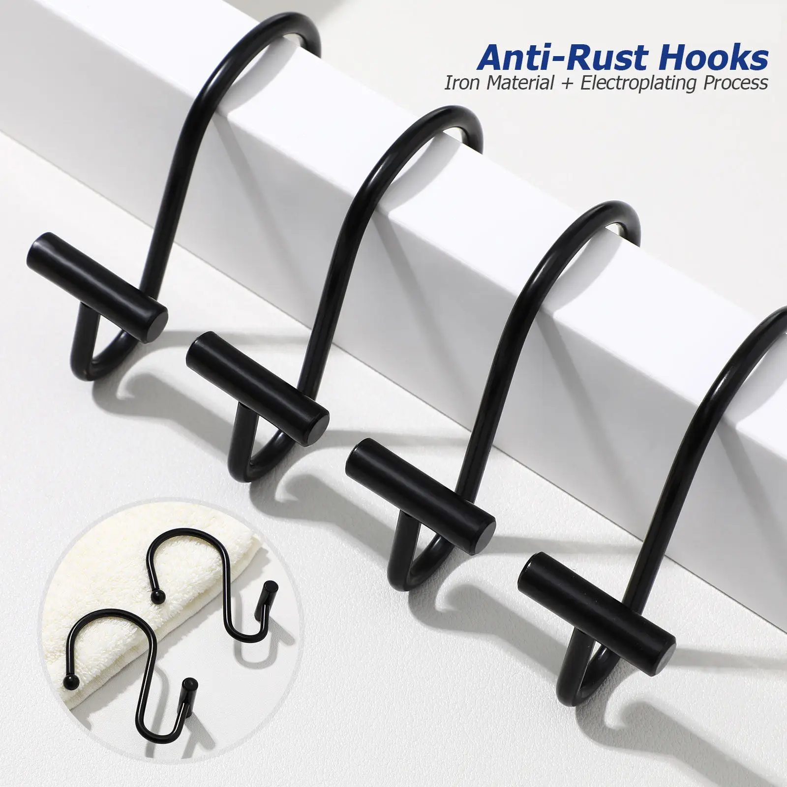 12Pcs S Shape Bathroom Curtain Hooks Electroplated Iron Sliding Quiet Shower Curtain Rings Fits Most Standard Shower Rods