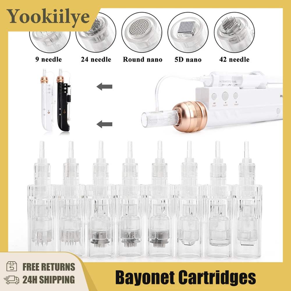 10/30/50pcs Bayonet Interface Cartridges Syringe Tube Derma Pen 9/12/24/36/42pin Nano for 2 in 1 Hydra Injector Derma Stamp Tips