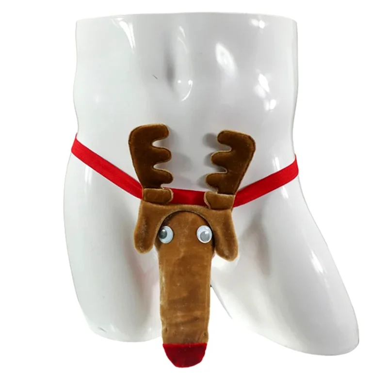 Christmas Deer Thongs Sexy Men Underwear Reindeer Funny Mens Lingerie Down Sheath Erotic Man G-String Boys Panties T-Back Briefs