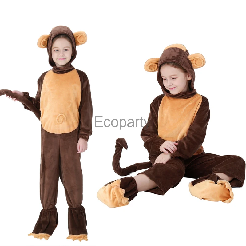 

New Kids Animal Jumpsuit Boys Girls Monkey Cosplay Costume Children Halloween Party Stage Performance Clothing Hooded Onesie