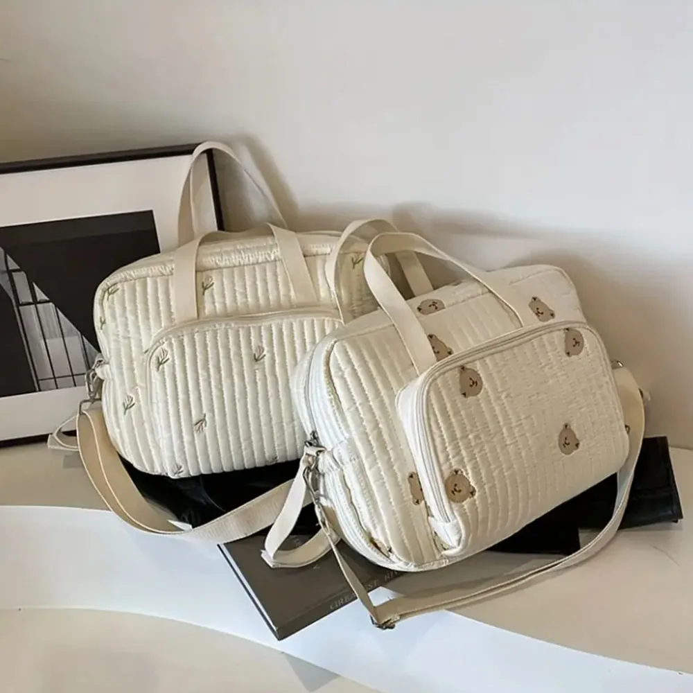 Large Capacity Quilted Diaper Bag Backpack for Moms - Durable Polyester Stroller Hanging Organizer with Multiple Compartments