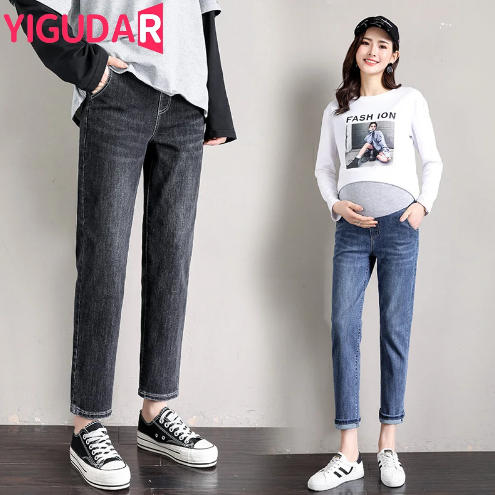 Length Stretch Washed Denim Maternity Jeans Summer Fashion Pencil Trousers Clothes for Pregnant Women Pregnancy photoshoot Pants