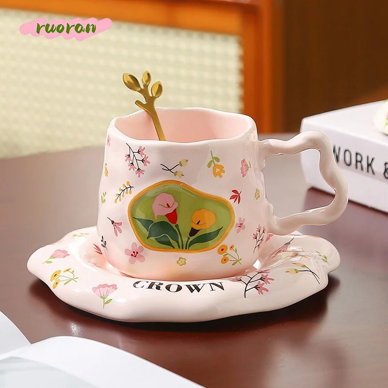 

Versatile Retro Floral Ceramic Mug High End Cup for Office Coffee Milk Water Home Desk Vintage Drinking Cup