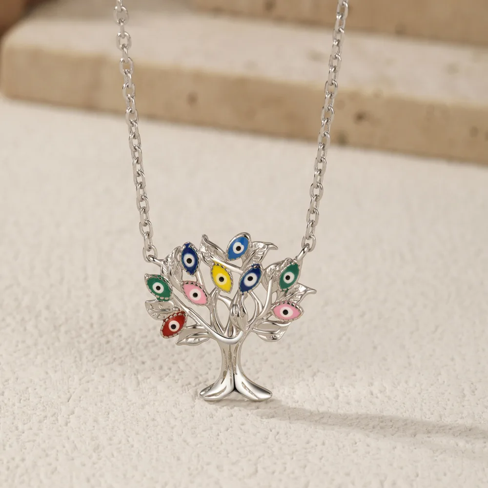 

BR S925 Pure Silver Original Design Leaf Necklace with Silly Eyes for Women, Minimalist and Unique Personality Chain