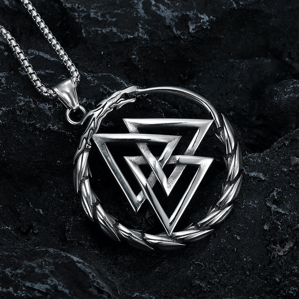 Mens Retro Nordic Viking Valknut Rune Dragon Pendant Necklace Amulet 316L Stainless Steel Necklace Chain Punk Jewelry Wholesale