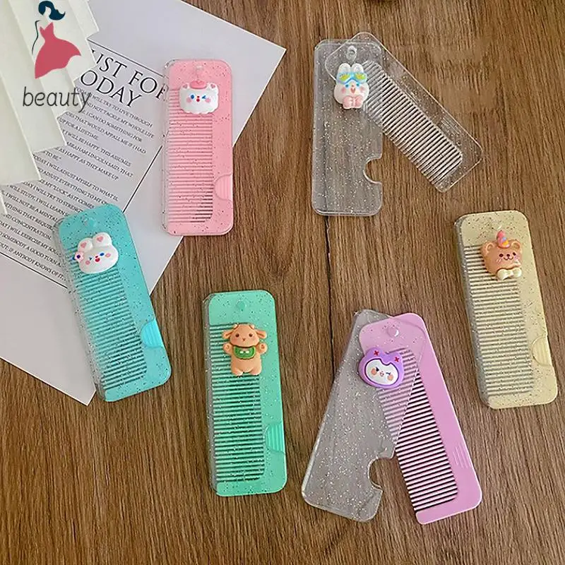 Peine de pelo de dibujos animados para mujer, cepillo plegable para masaje, herramienta de peinado de peluquería antiestática, portátil, regalo de viaje