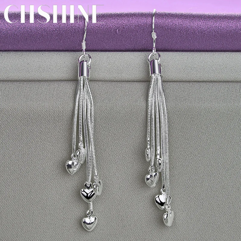 

CHSHINE 925 Sterling Silver Tassel Love Heart Earrings For Women Wedding Engagement Fashion Charm Jewelry