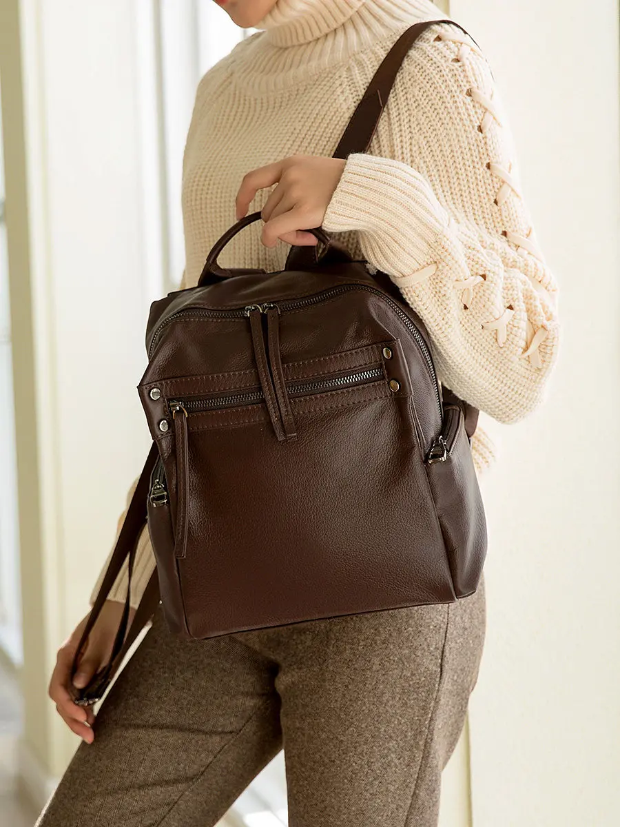 Leather Backpack Women's 2026 New Large Capacity Schoolbag Ladies Work Commuter Backpack First Layer Cowhide