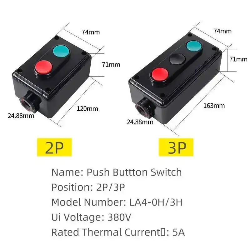 LA4-3H 2H Machine Tool Control Self-Reset Start Stop Forward Reverse Push Button Switch Three-Position Box