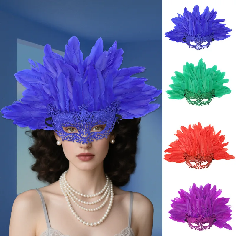 Halloween Carnival Cosplay Party Half Face Mask Black Peacock Feather Mask Masquerade