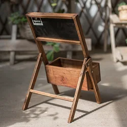 Wooden Plant Stand Retro Flower Display with Blackboard Indoor  Creativity Balcony Garden Ornaments Solid Flower Box Decoration