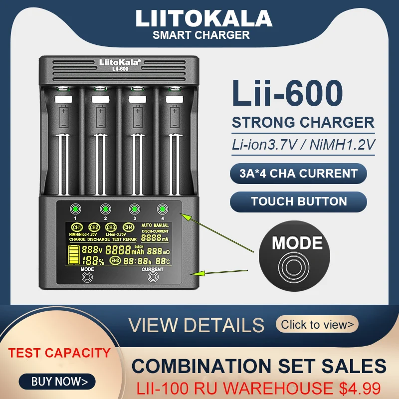 LiitoKala Lii-PD4 Lii-M4 Lii202 Lii100 ładowarka Lii-600 do 18650 26650 18350 AA AAA 3.7V/3.2V/1.2V/bateria litowa NiMH