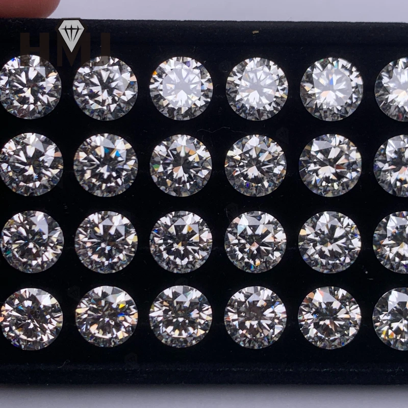 HMJ 0,1-13 Karat Moissanit-Stein, runde Form, Farbe D, Reinheit VVS1, Brillantschliff, Diamanttester-geprüft, mit GRA-Zertifikat, Perlen – Detail 36