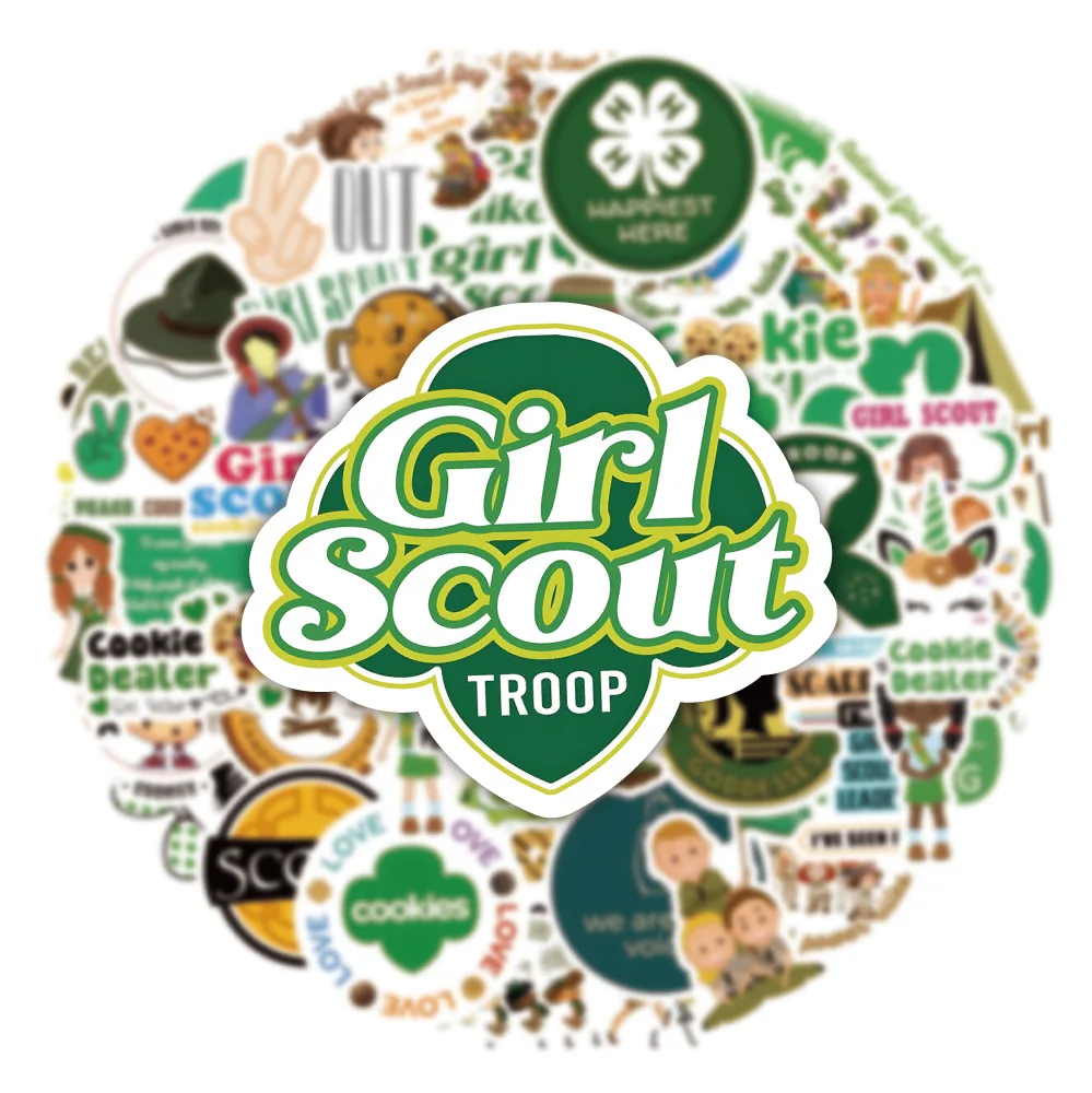 50PCS Girl Scout Camp Cookie Stickers Vintage For Gift DIY Kids Notebook Luggage Motorcycle Laptop Refrigerator Decals Graffiti